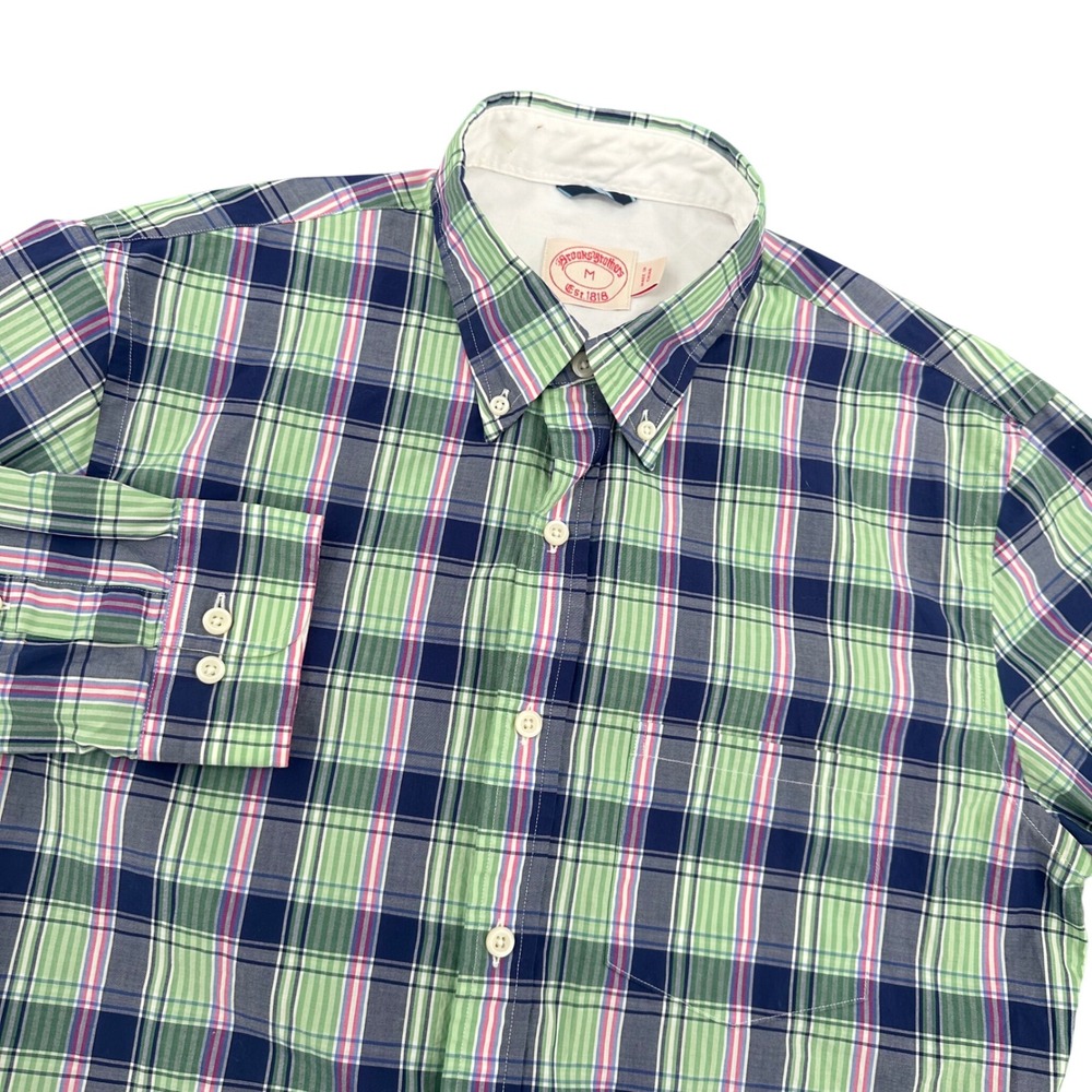 Brooks‎ Brothers Mens MEDIUM Plaid Button Down Shirt Green Pink